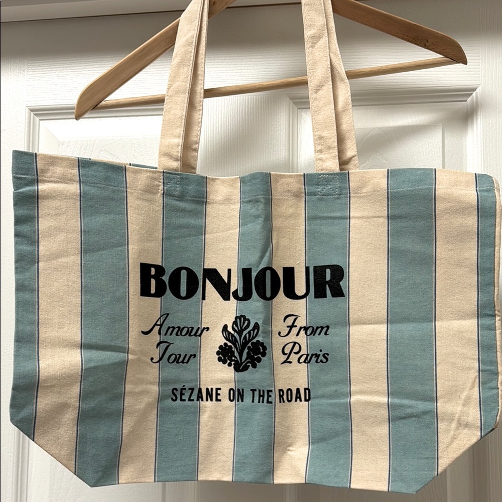Sezane cotton canvas Tote Bag blue stripe